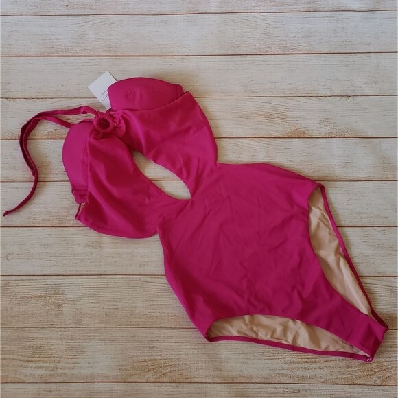 L'Agent by Agent Provocateur Adrina Halter Cutout One-Piece Swimsuit in Pink - Picture 6 of 14